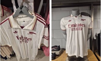 阿森纳新赛季第三球衣谍照：白色主色调+红+金，门将服为绿色