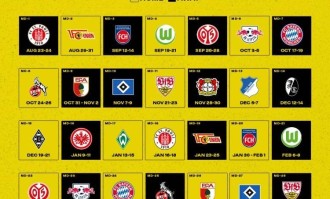 多特新赛季德甲赛程：首轮客战圣保利，10月中旬对阵拜仁